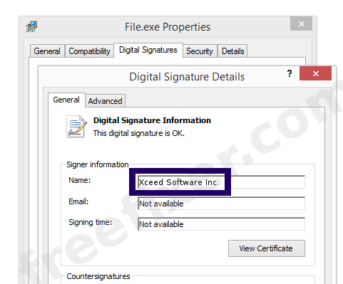 Screenshot of the Xceed Software Inc. certificate